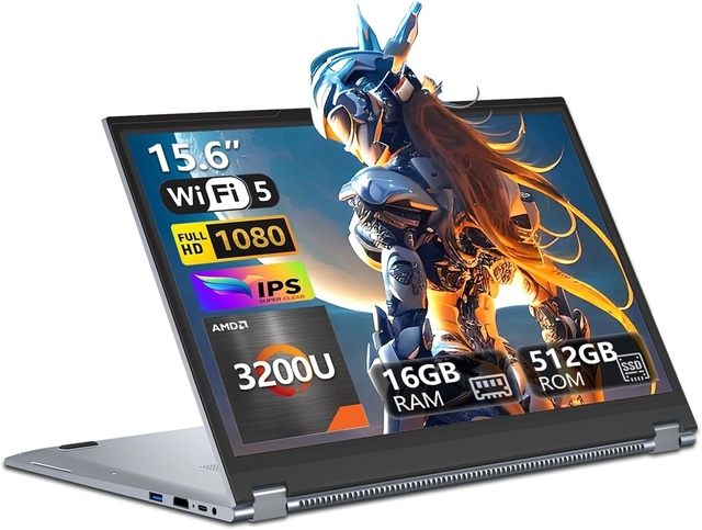 Touchscreen Laptop Computer, 15.6 Inch 2 in 1 Gaming Laptop, AMD 3200U, 16GB RAM 1TB SSD, 1920 x 1080, Fingerprint Unlock, Backlit Keyboard, Wi-Fi 6, BT5.1, Windows 11 Pro
